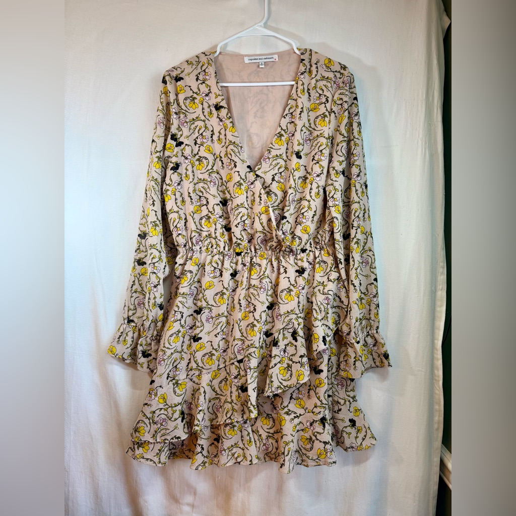 Cupcakes And Cashmere Floral Ruffle Tiered Mini Dress Boho Cottagecore